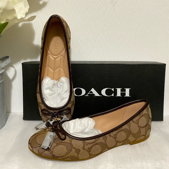 New Coach Size 5 Benni Signature Jacquard Flats - Picture 2 of 8